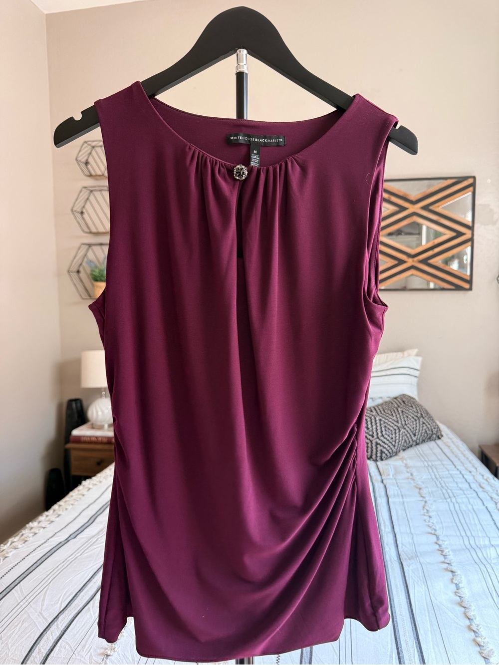 White House Black Market Sleeveless Jewel-Accent Shell in Wine